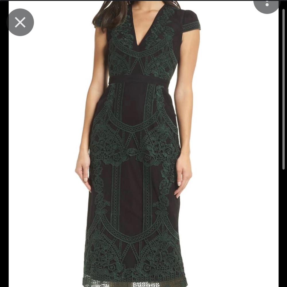 Foxiedox black & green embroidered midi dress